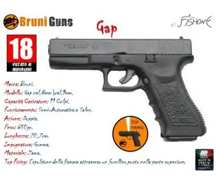 Pistola semiautomatica a salve Bruni Gap (clone Glock)  cal.8 e 9mm.