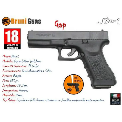 Pistola semiautomatica a salve Bruni Gap (clone Glock)  cal.8 e 9mm.