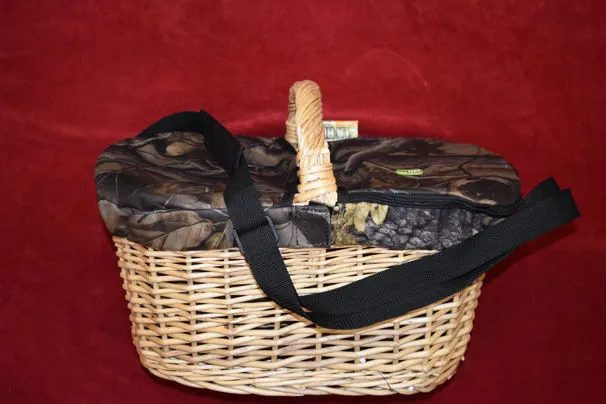 CESTO DA FUNGHI IN VIMINI CON MANICO COPERCHIO IN TELA E TRACOLLA