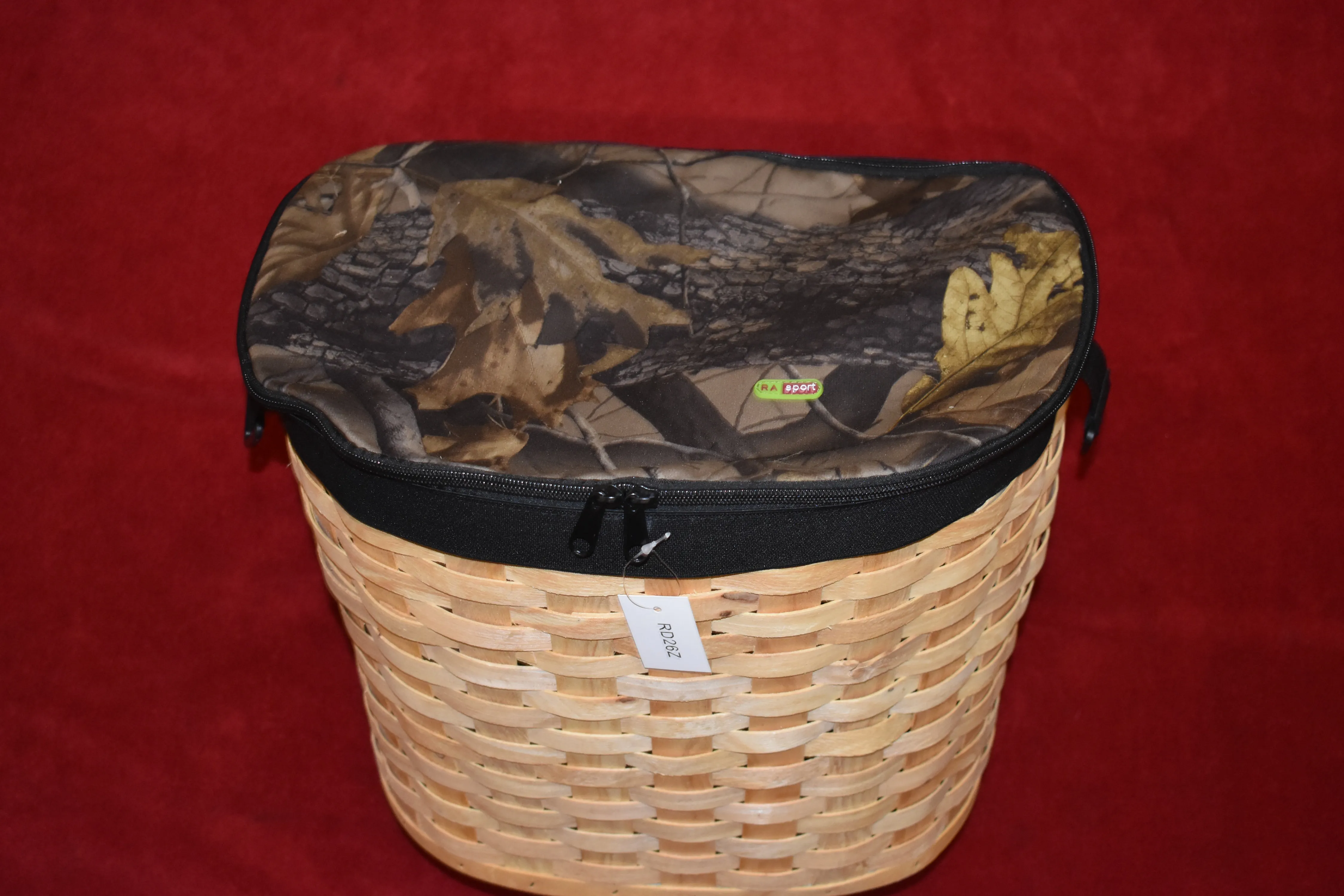 CESTO DA FUNGHI IN VIMINI CON COPERCHIO IN TELA E TRACOLLA