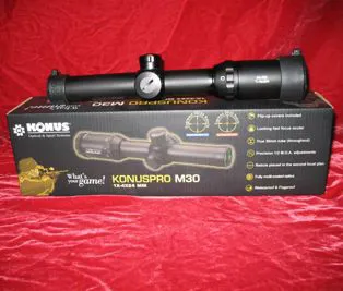 KONUS PRO M30 1x-4×24 reticolo 30/30 inciso illuminato Blue-Red