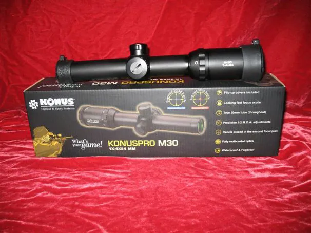  KONUS PRO M30 1x-4×24 reticolo 30/30 inciso illuminato Blue-Red